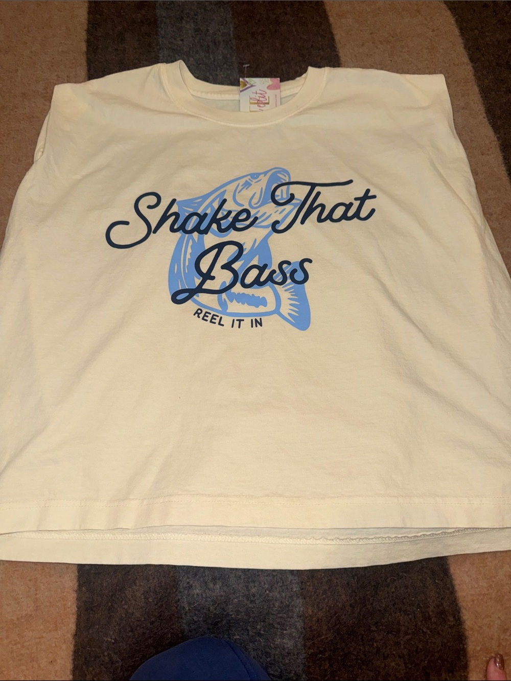 American Apparel Cream Short Sleeve Tee with Blue 'Shake That Bass' Graphic